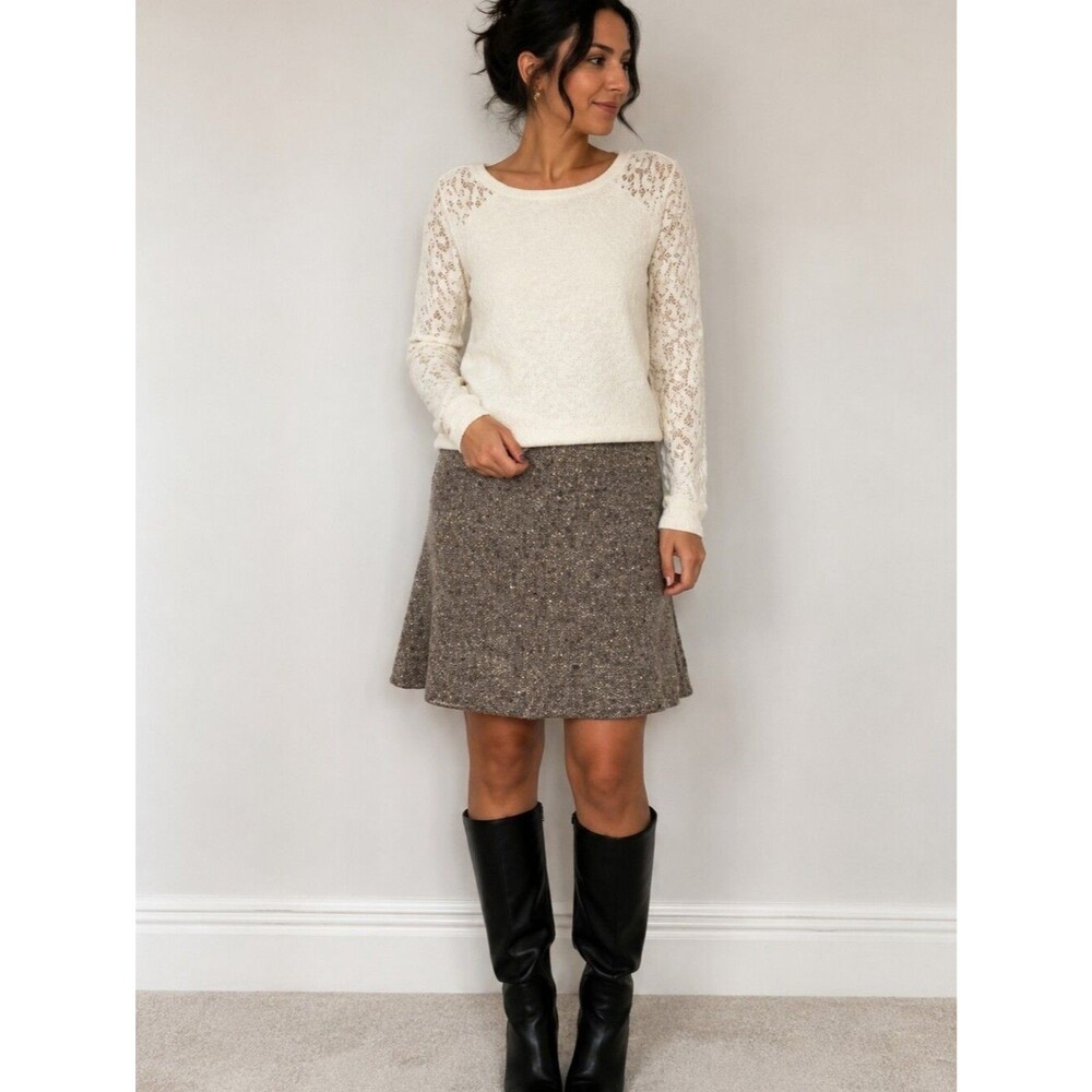 Ann Taylor Boiled Wool Tweed A-Line Mini Skirt Women Golden Ochre Size 10